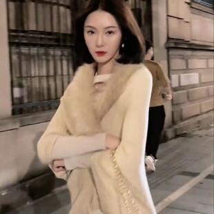 加厚毛领网红兔子同款 针织披肩宽松版 外搭毛衣 贵妇开衫 秋冬新款