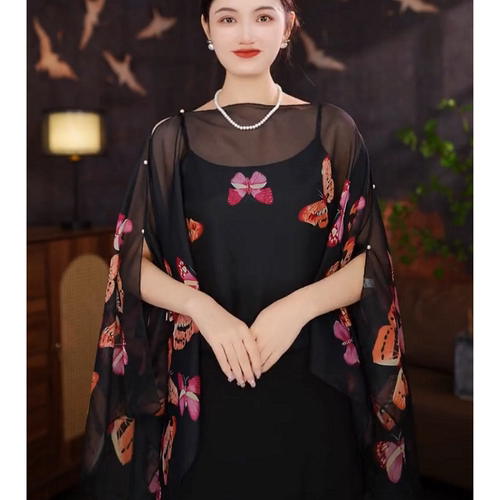 【蝴蝶披肩】夏季女士时尚百搭防晒披肩蝴蝶印花薄款披肩外搭欣意