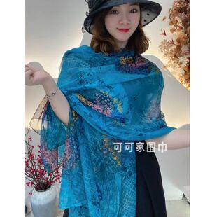 春夏新款丝巾女士纱巾云纹纱防晒超大雪纺围巾春秋新款披肩