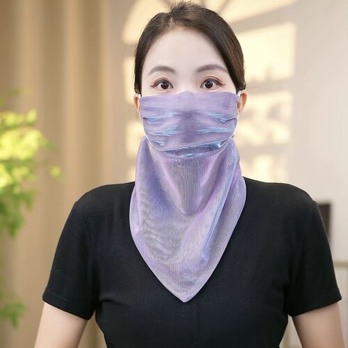 韩版新款夏季防晒面纱炫彩挂珠多功能围巾丝巾纱巾气质百搭围脖女
