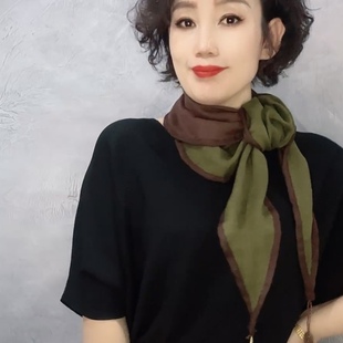 双层双面双色棉麻包边新款吊坠百搭时尚多功能护颈围巾慵懒风丝巾