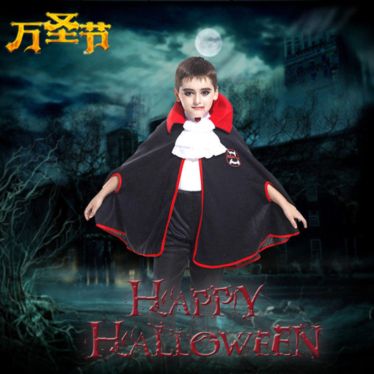 万圣节cosplay儿童吸血鬼套装衣服男孩恶魔表演化妆舞会演出服装