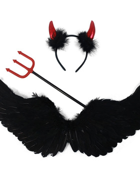 万圣节小恶魔翅膀背饰道具天使精灵cos羽毛装扮黑色魔鬼披风