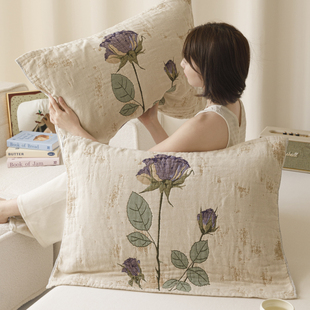 2026新款一等品枕巾100全棉纯棉优质纱布a类家用花卉轻奢枕头巾