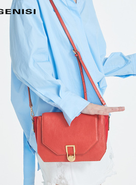 斜挎包红色包时尚真皮尼龙布女包翻盖盖头包单肩包休闲女包结婚包