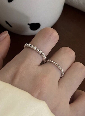 925纯银圆珠戒指女轻奢小众设计食指戒指环男简约高级感尾戒手饰