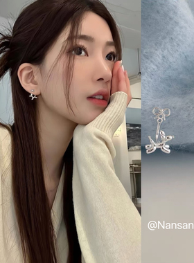 后挂式蝴蝶结气球狗耳钉女小众设计感高级2026新款银针耳环耳饰品