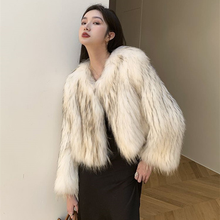 2025秋冬新款仿貉子毛皮草外套女士短款休闲长袖时尚名媛毛绒上衣