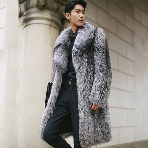 2025仿狐狸毛皮草外套男士长款