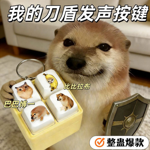 我的刀盾新款语音按键四宫格键盘发声搞笑整蛊钥匙扣解压玩具