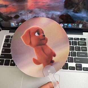 卡通红色中指小狗光栅圆形扇子可爱萌系便携降温扇热门表情包