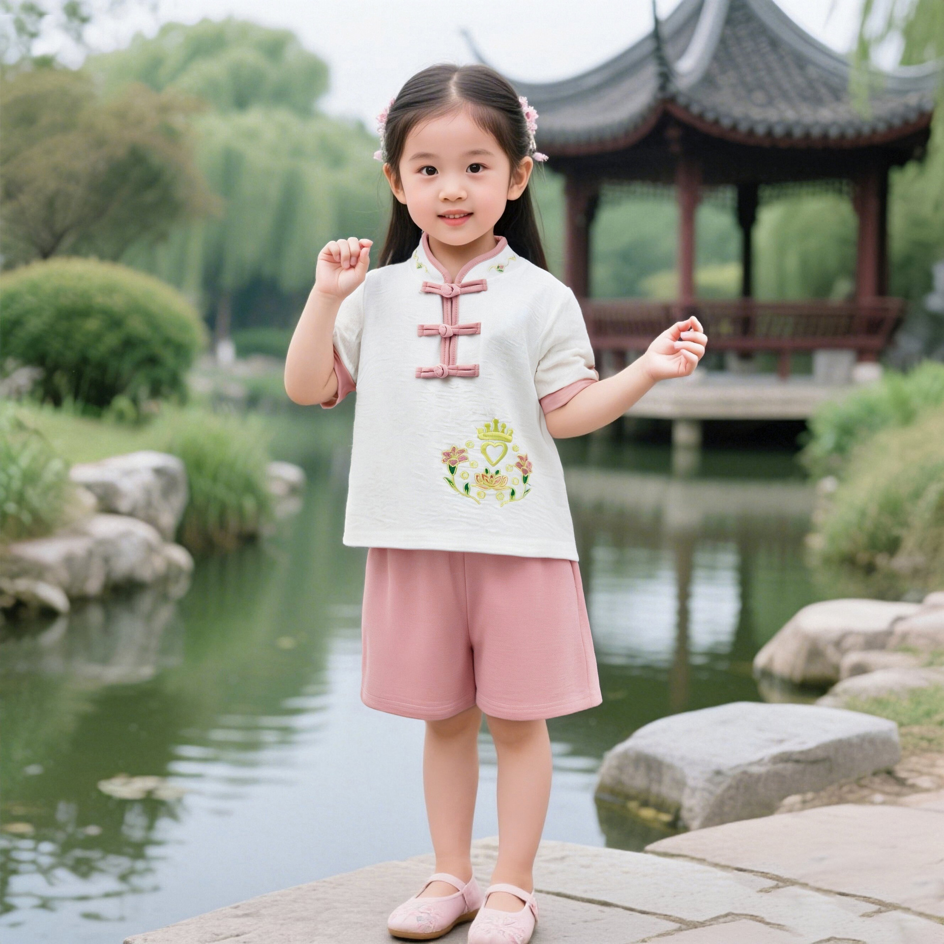 儿童汉服短袖短裤套装