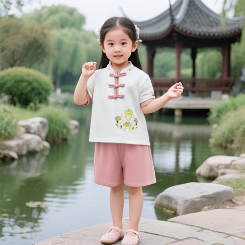 儿童汉服短袖短裤套装