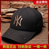 韩国mlb棒球帽签名款 黑色金标NY帽子洋基队硬顶男女LA鸭舌帽潮牌