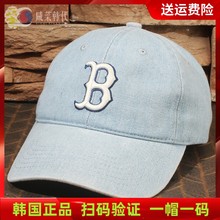 韩国MLB棒球帽软顶水洗做旧牛仔蓝复古红袜队B帽子男女NY鸭舌帽潮