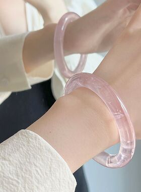 粉水晶手镯天然马达加斯加粉晶镯子冰种果冻粉色芙蓉石镯少女饰品