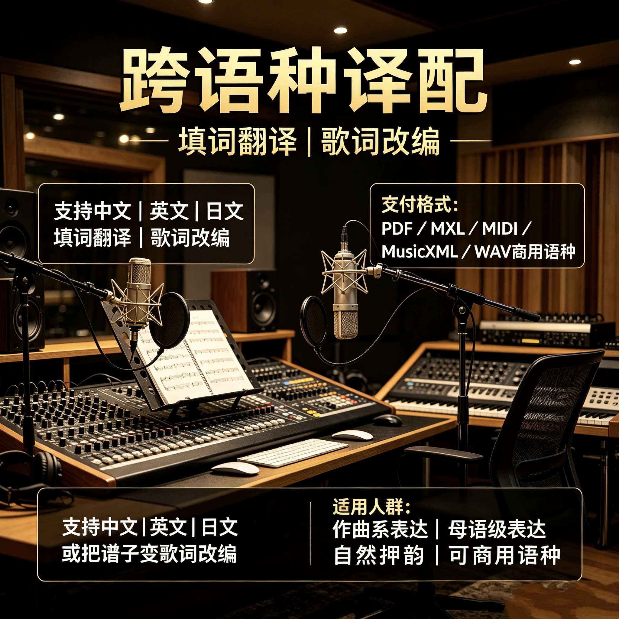 中文日语英语德语韩语歌曲填词人笔译服务