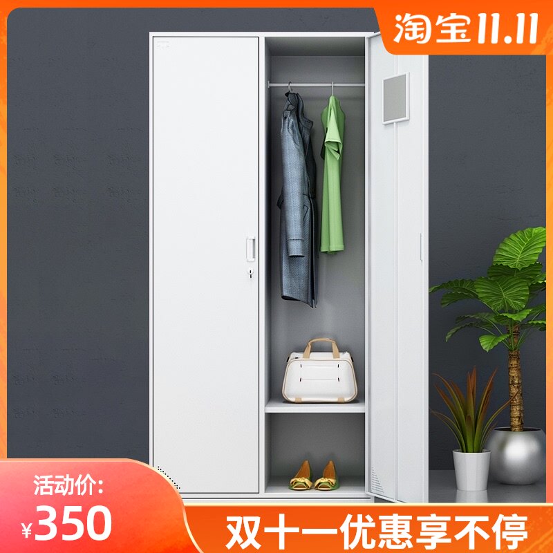 钢制宿舍2二门双门换衣铁皮衣柜员工更衣柜家用带锁浴室收纳柜子