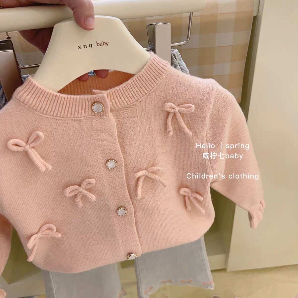 韩版女宝宝2025春秋新款女童蝴蝶结针织开衫女童毛衣甜美外套韩系