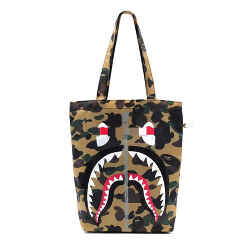 安逸猿鲨鱼怪兽迷彩手提包潮人夹棉涤纶购物袋日本简约创意大容量