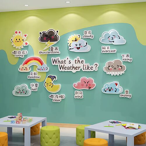 网红天气预报英语角培训班级教室布置幼儿园墙面装饰环创主题文化