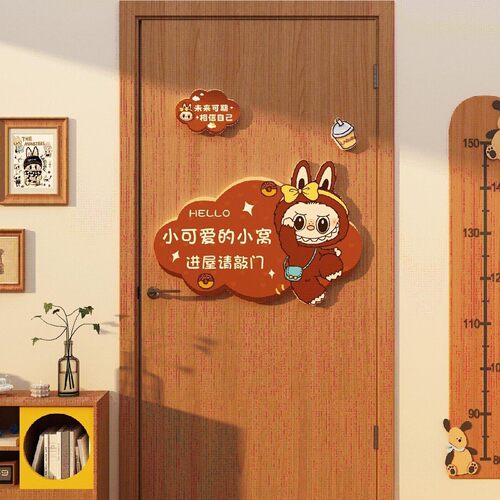 labubu拉布布卧室门牌上挂件墙面贴画女男孩儿童房间布置装饰创意