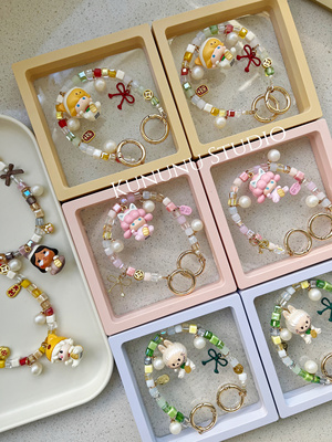 正版泡泡招财系列萌粒定制方糖手机链 拉布布Dimmo包挂龙镶包配饰