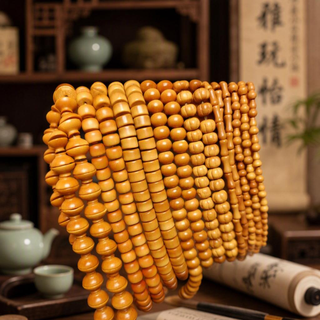 橄榄核手串108颗桶珠苹果珠葫芦圆珠金饭碗竹节 钻石面DIY饰品配