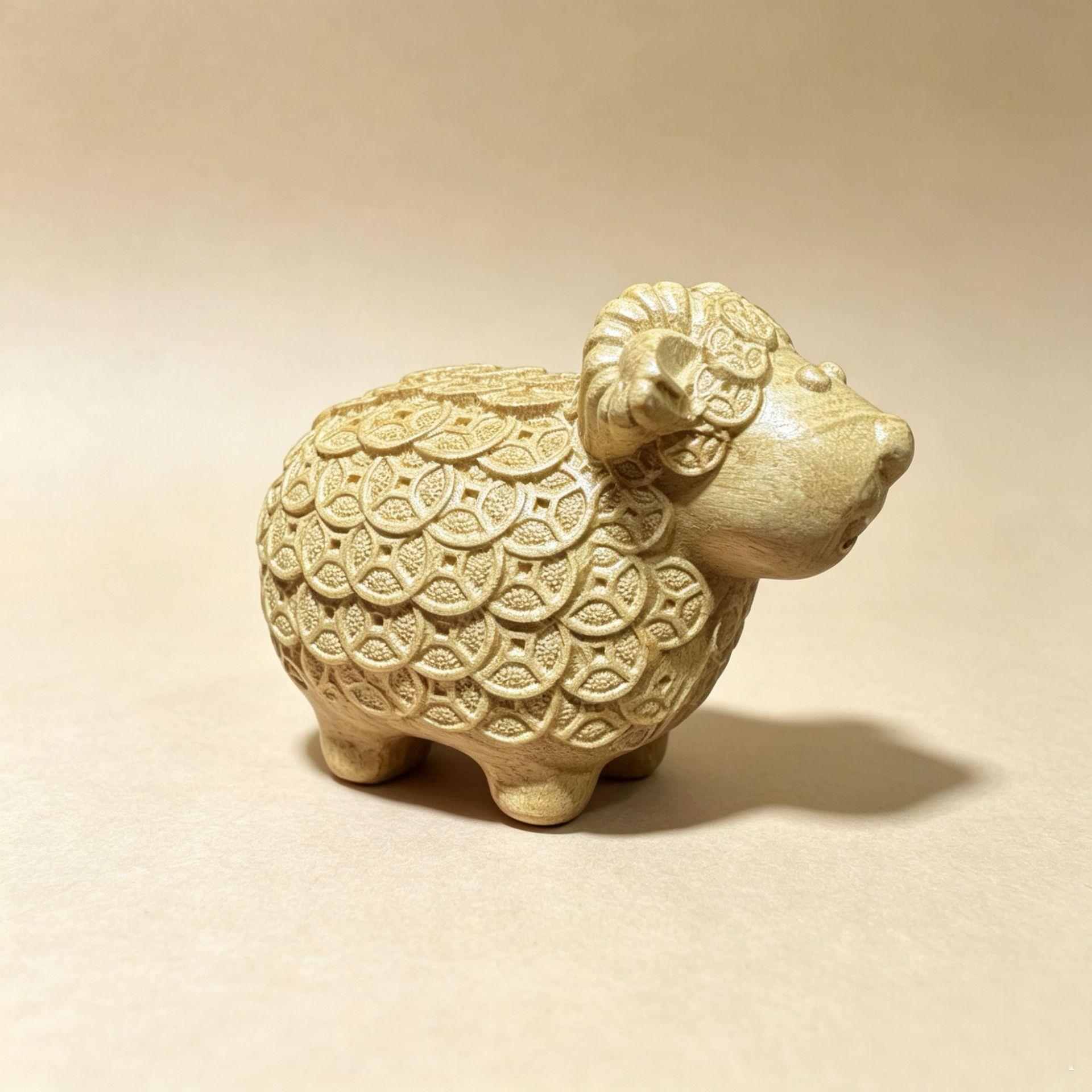 金丝楠枯木老料雕刻金钱羊木质手把件文玩饰品实木工艺品摆件