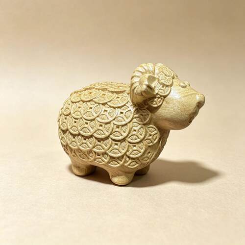 金丝楠枯木老料雕刻金钱羊木质手把件文玩饰品实木工艺品摆件