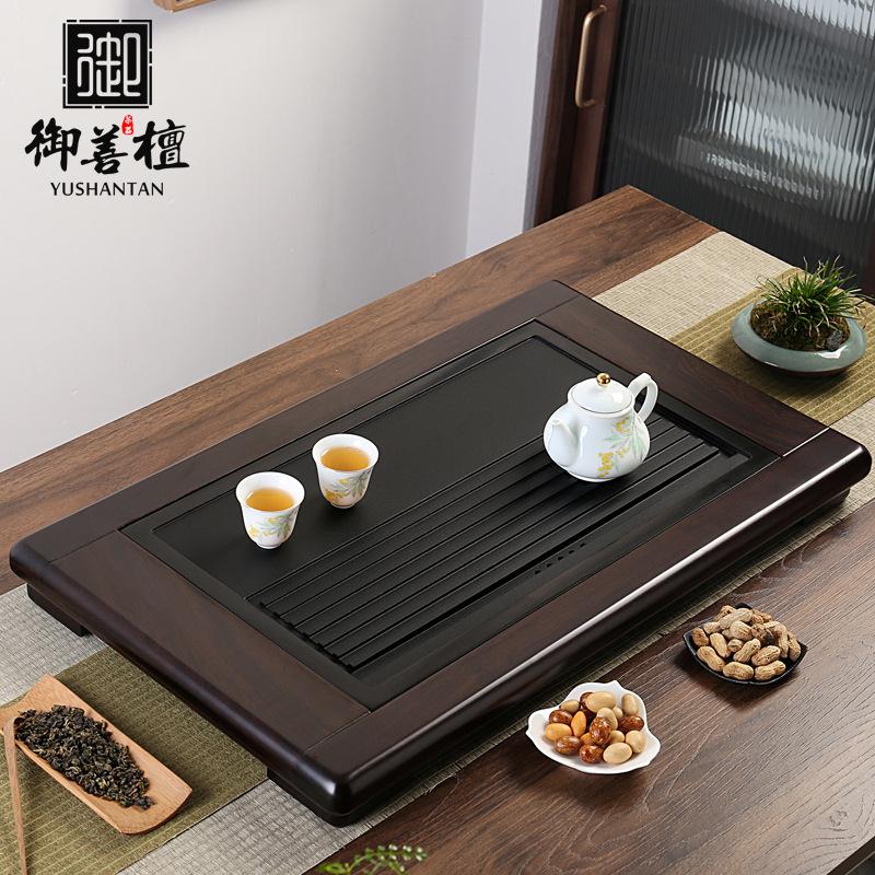 天然乌金石茶盘整块黑金石中号功夫茶具黑檀实木现代简约新款茶台