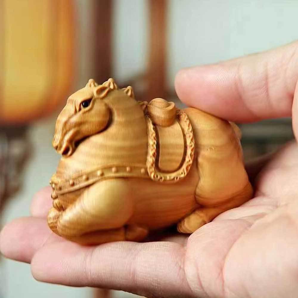 崖柏木雕盛世唐马手把件文玩把玩实木雕刻马上有钱动物生肖马摆件