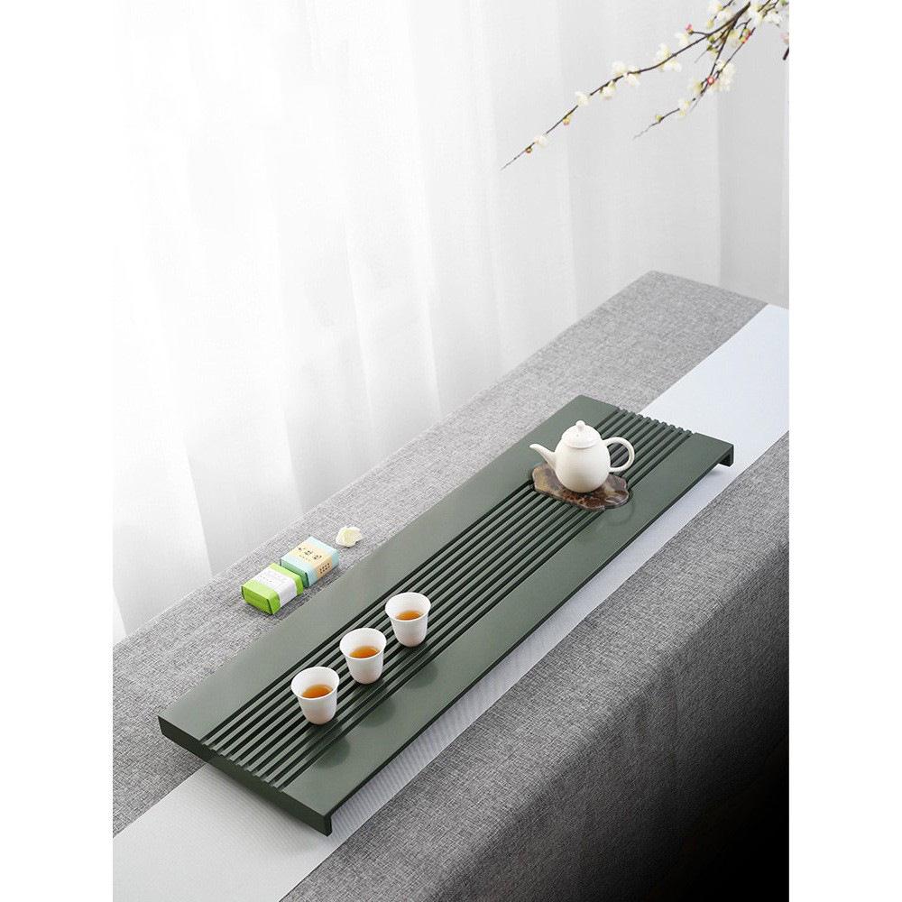 天罗绿石茶盘整块天然家用国画石茶台现代简约石材茶具乌金石托盘