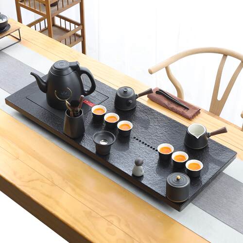 天然整块乌金石茶盘全自动一体茶具套装家用功夫单壶简约大小茶台