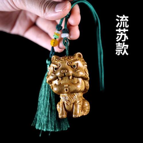 绿檀木雕刻小老虎木质摆件手把件文玩挂件玉檀香宝虎