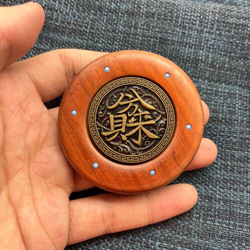 非洲小叶紫檀犀牛紫檀文玩手把件转动铜钱解压玩具随时把玩