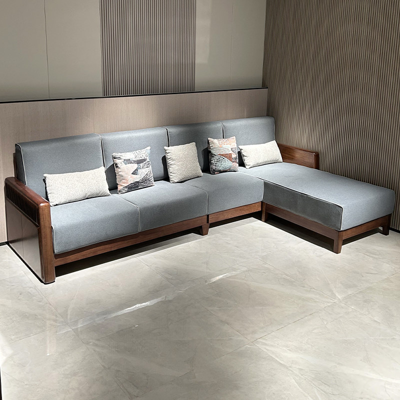 全实木沙发现代简约客厅家具胡桃木转角组合木质小户型两三人直排