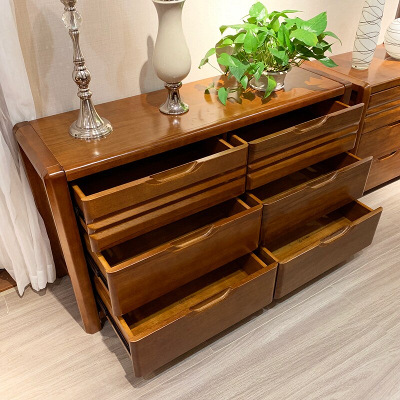 全实木六斗柜卧室床尾柜抽屉柜胡桃木收纳储物客厅中式主卧五斗橱