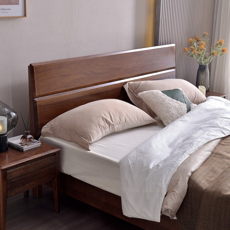 简约现代全实木床1.8米婚床主卧室家具1.5m工厂直销胡桃木双人