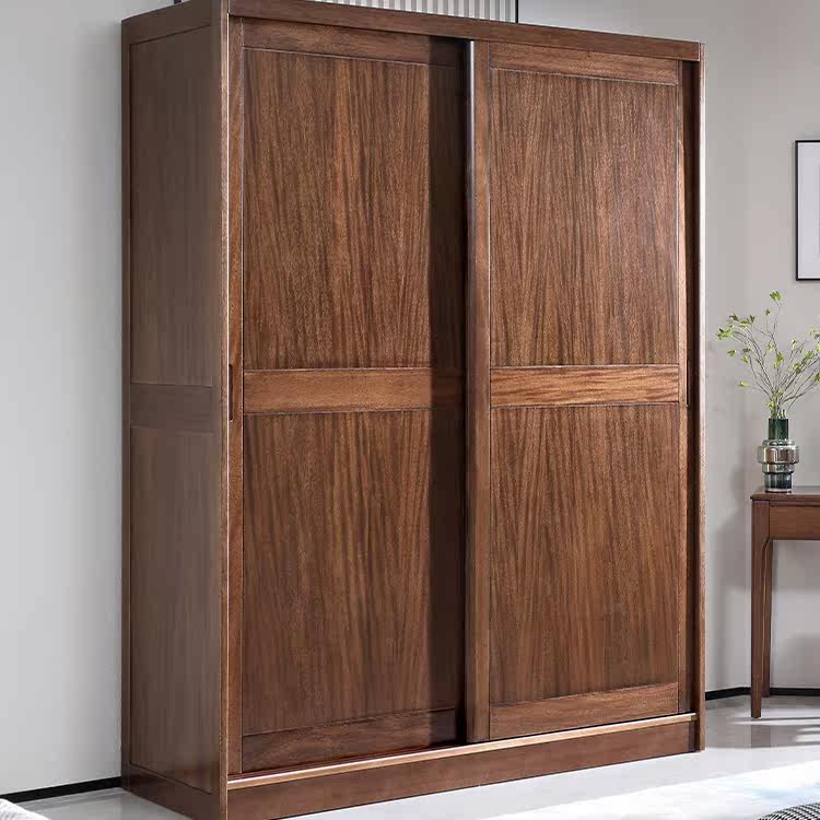 全实木推拉门衣柜家用卧室胡桃木简约现代趟门大衣橱移门定制衣柜