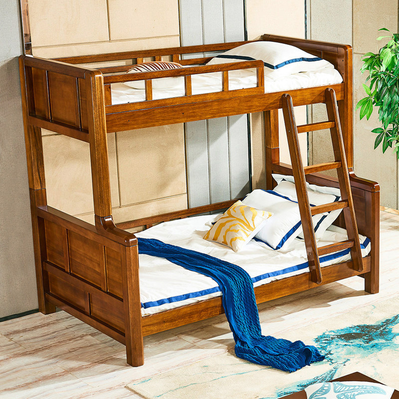 全实木母子床高低床儿童现代中式大人成可拆分上下铺胡桃木双层床