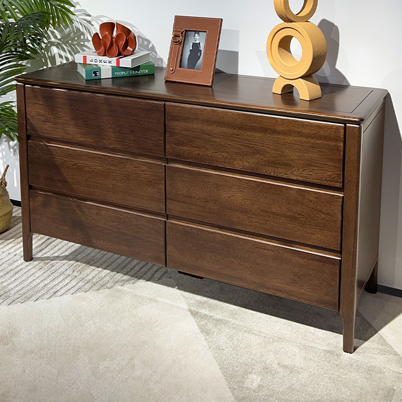 胡桃木六斗柜客厅边柜玄关柜现代简约收纳储物柜卧室全实木床尾柜
