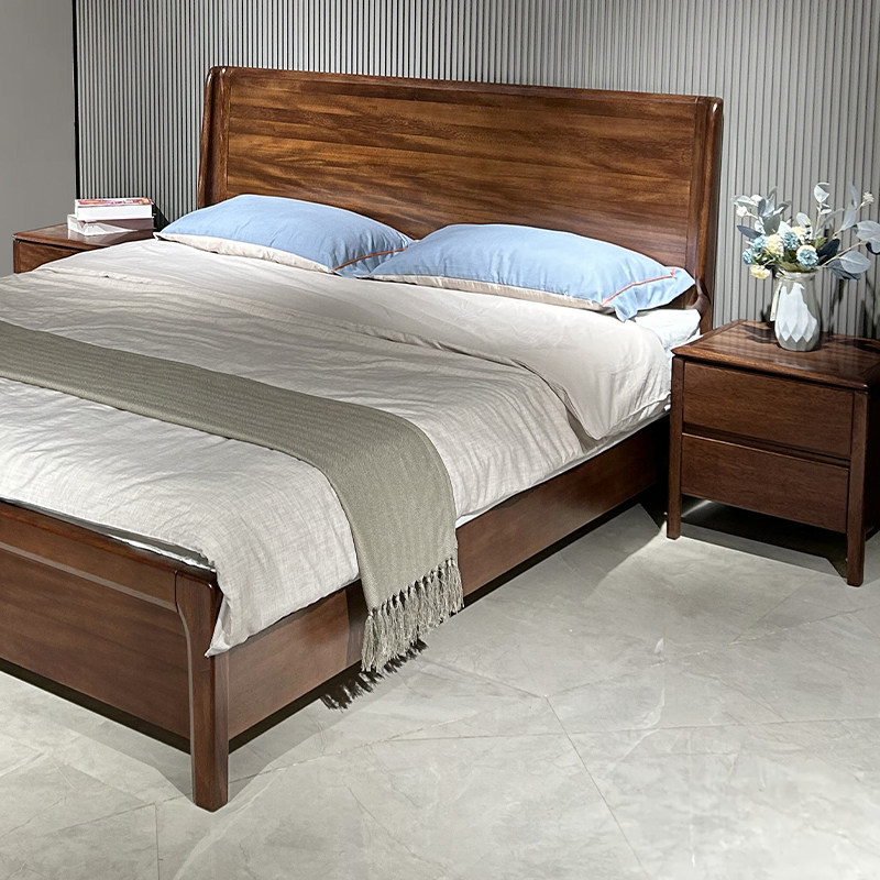 现代简约全实木床1.8米1.5m胡桃木卧室家具储物主卧双人床婚床