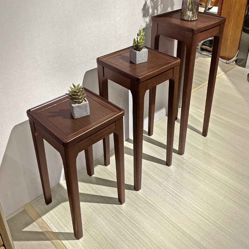 现代简约胡桃木花架客厅阳台全实木边几落地置物架植物架高端大气