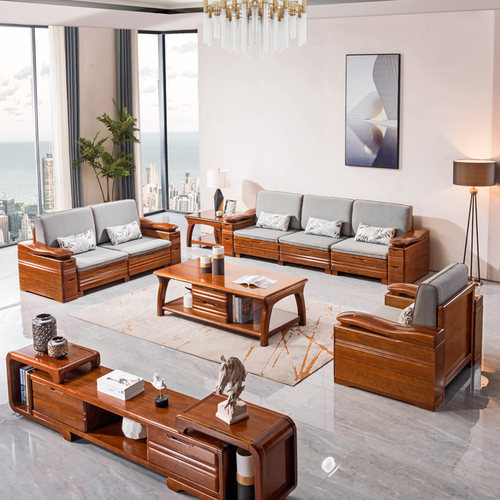 胡桃木全实木沙发储物中式客厅