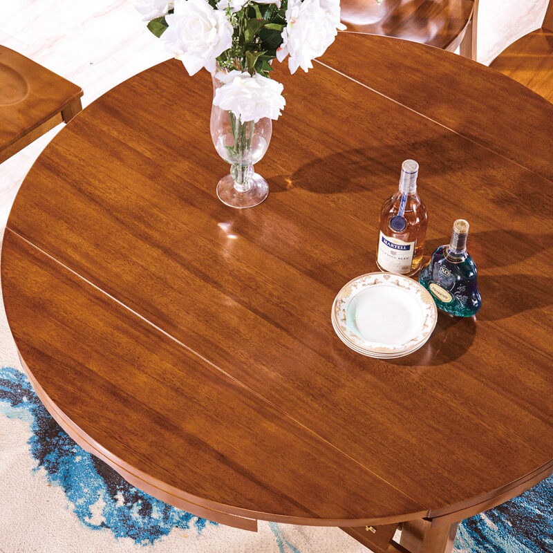 全实木餐桌可伸缩折叠椭圆家用可变圆桌现代中式胡桃木餐桌椅组合