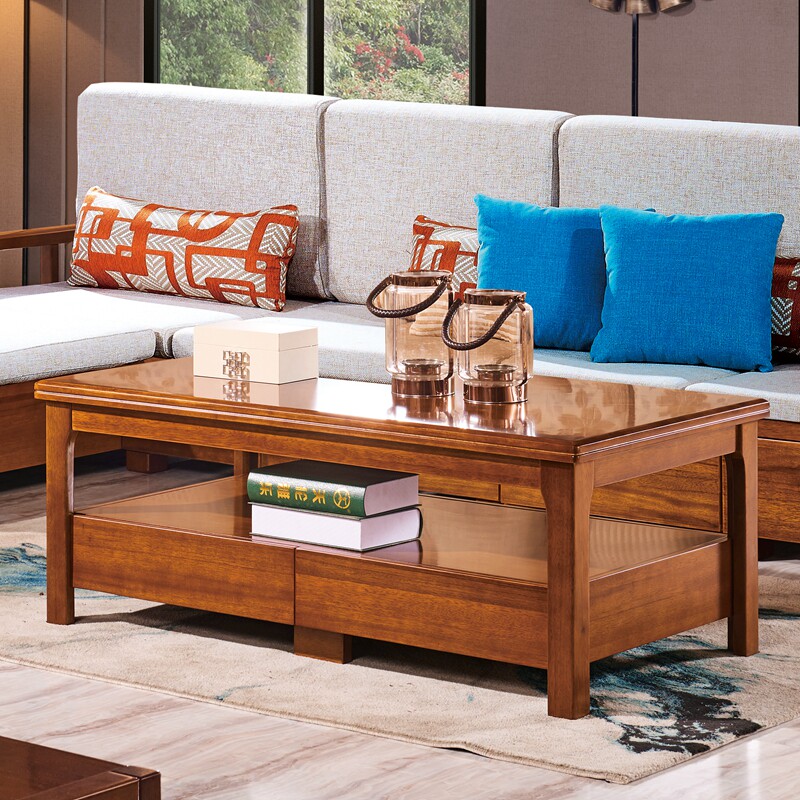 全实木长方形茶几客厅家用高端家具现代中式原木小户型胡桃木茶几