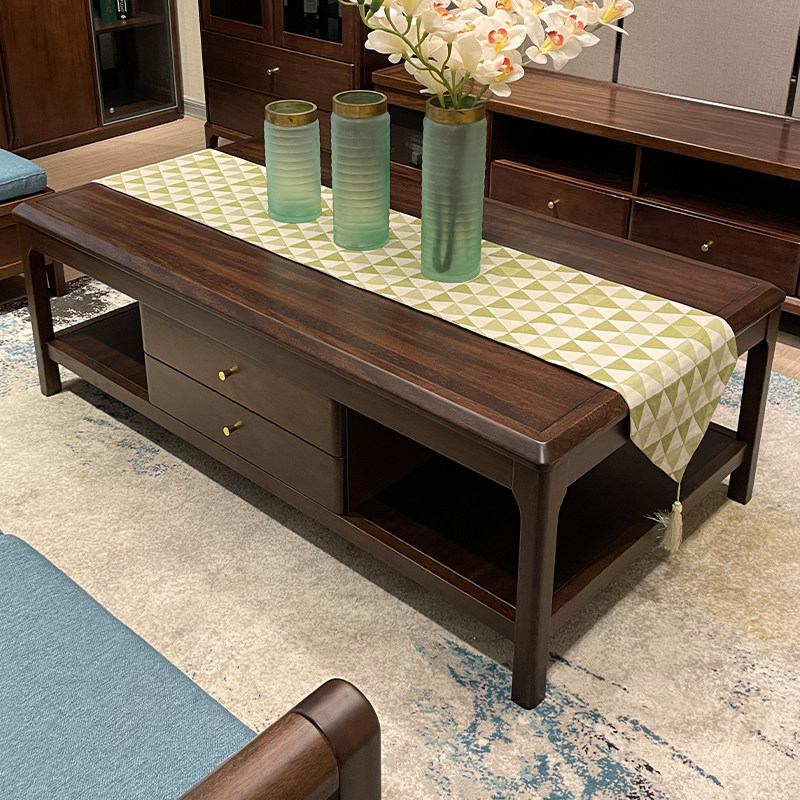 现代简约全实木茶几客厅家用胡桃木长方形茶台抽屉茶桌国家补贴