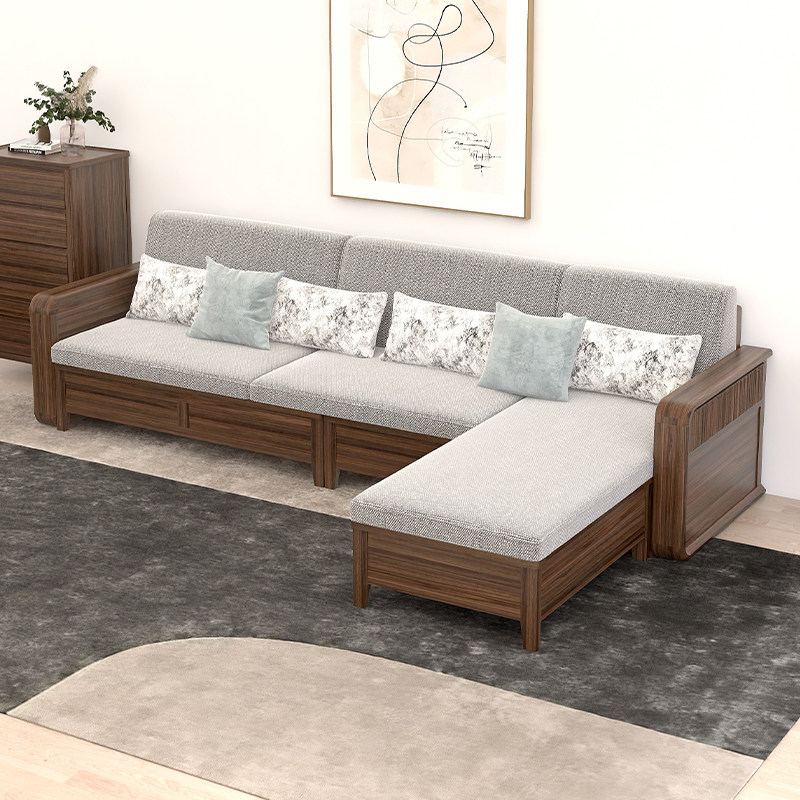 全实木沙发客厅简约现代小户型胡桃木双人直排4人位三人位储物