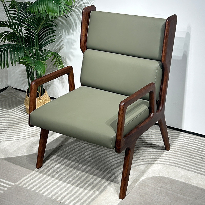 全实木休闲椅客厅现代简约真皮沙发椅单人椅懒人椅软包靠背椅子
